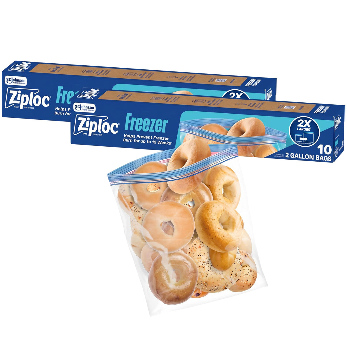 Ziploc 2 Gallon Freezer Bags, Food Storage, 30 Count (10 Count, 3-Pack)