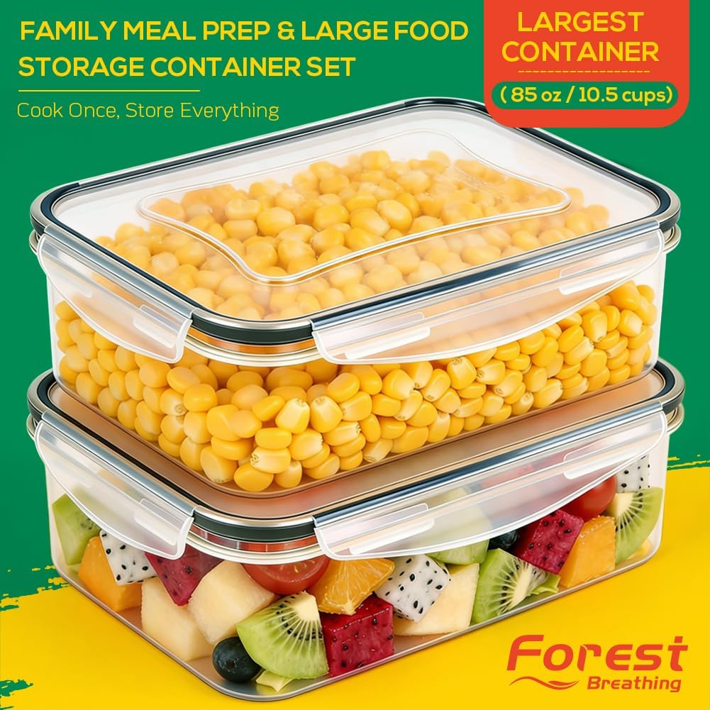 6 Pack Large Thick Plastic Food Storage Containers with Lids Airtight