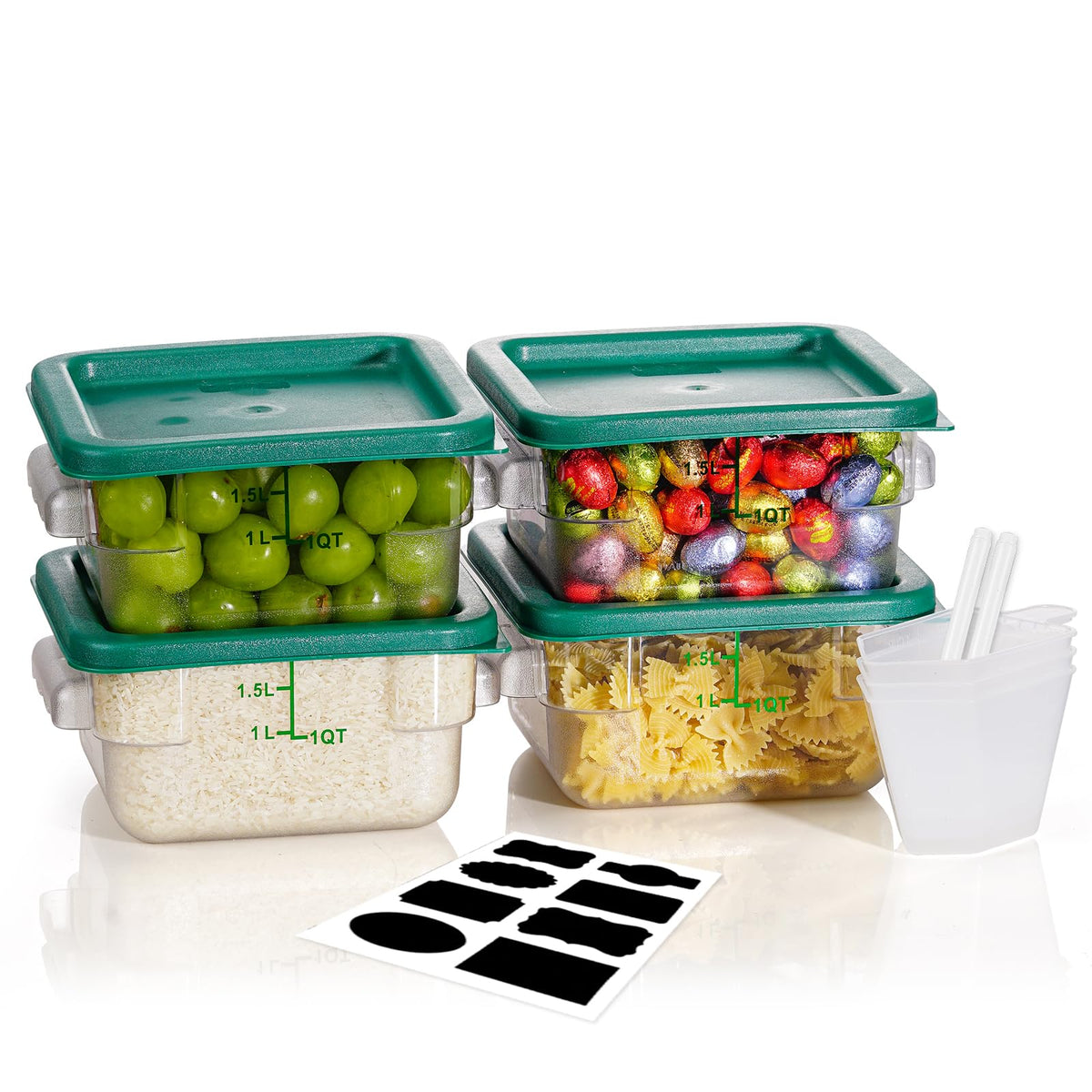 4QT 4PCS NSF Commercial Clear Food Storage Containers with Lids(RED)