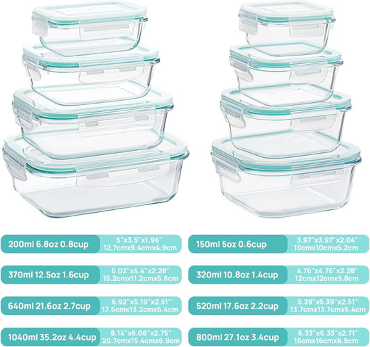 Vtopmart 8 Pack Glass Food Storage Containers with Lids Green