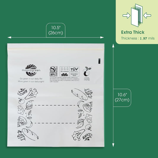 Compostable Food Storage Bags, Large Gallon Resealable Freezer Bags, 50 Count, 10.5 x 10.6 inches, PFAS & BPA FREE, Certified US BPI ASTM D6400 Europe OK Compost