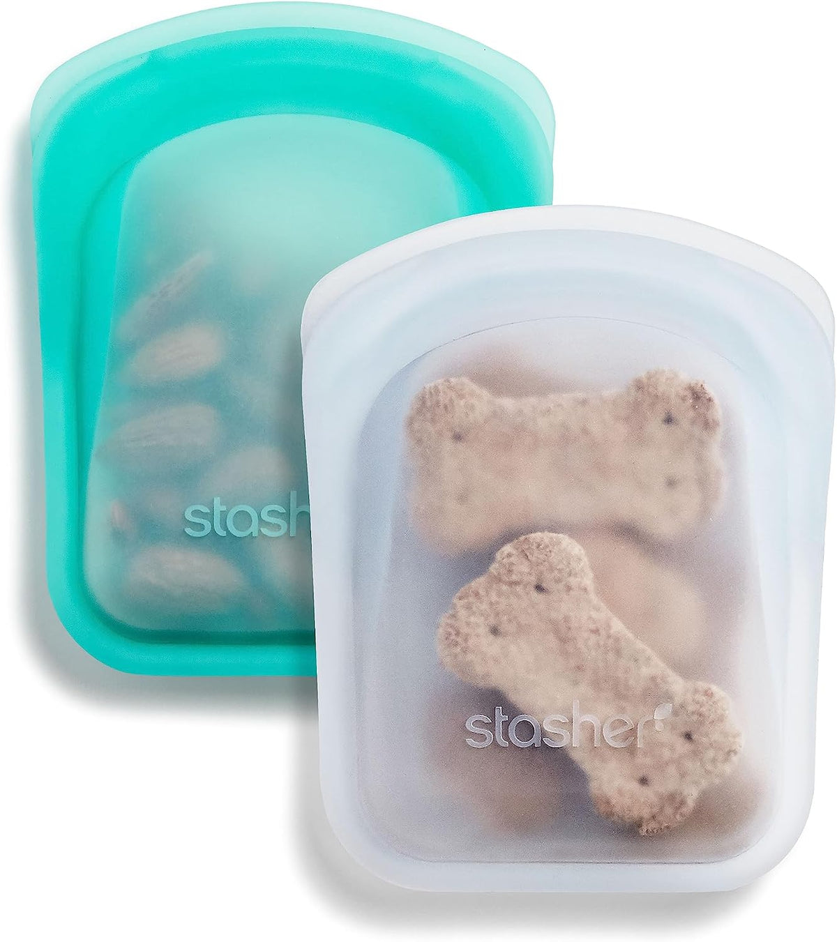 Stasher Premium Reusable Silicone Pocket Bags, 2-Pack, Clear and Aqua, 4 oz