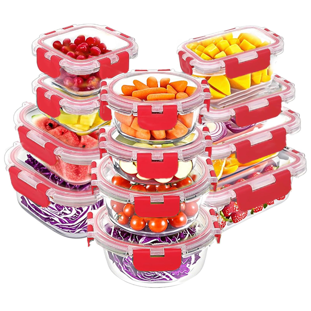 VERONES 30 Pieces Glass Food Storage Containers Set with Lids, Grey