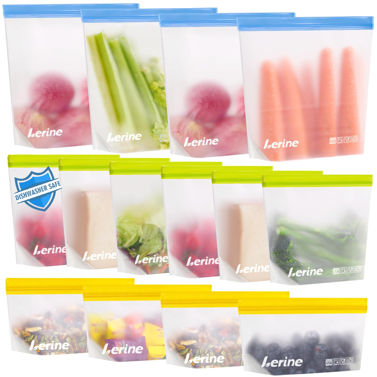Lerine Stand Up Reusable Freezer Bags Dishwasher Safe, 10 Pack, Muliticolor
