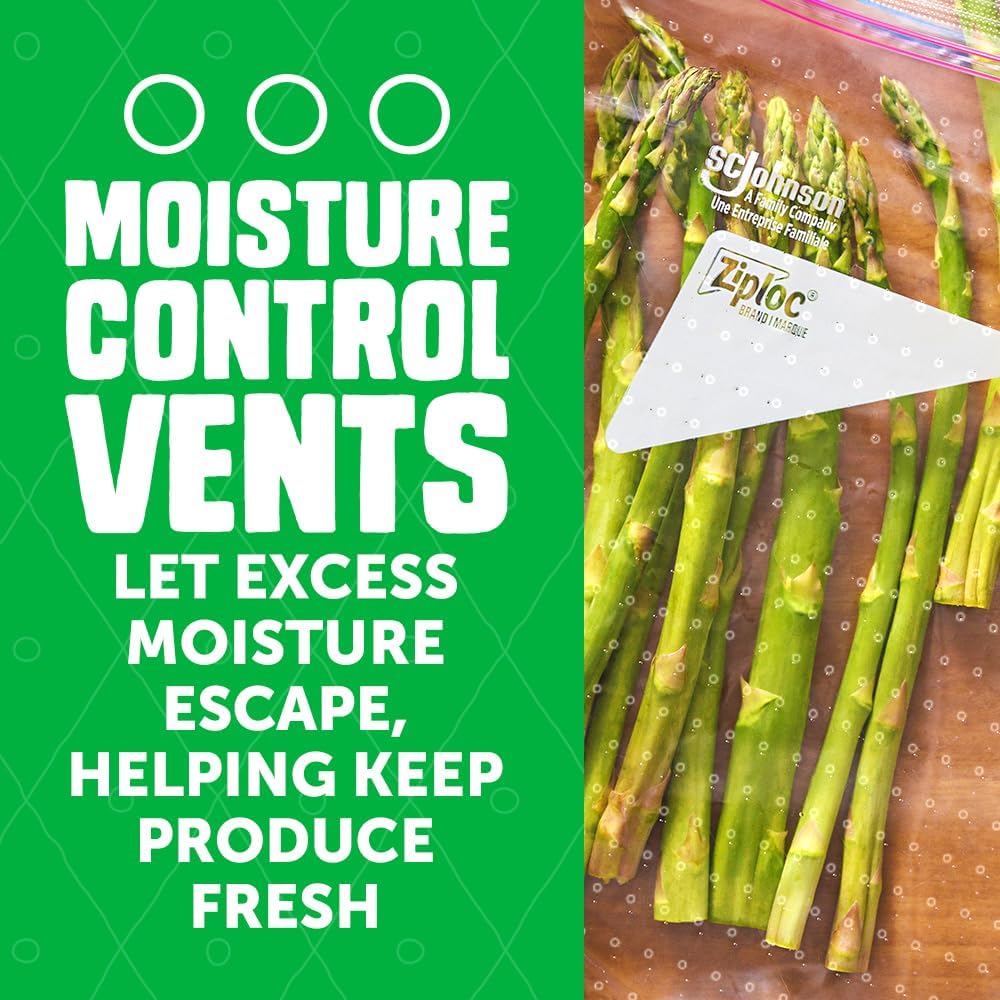 Ziploc Food Storage Produce Bags, Seal Top to Keep and Control Moisture, 50 Bags Total
