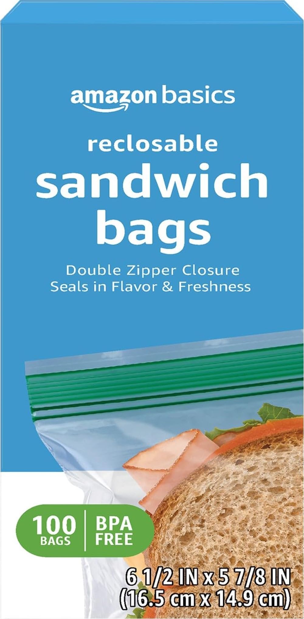 Amazon Basics Resealable Double Zipper Sandwich Storage Bags for Food Storage, 300 Count (Previously Solimo)