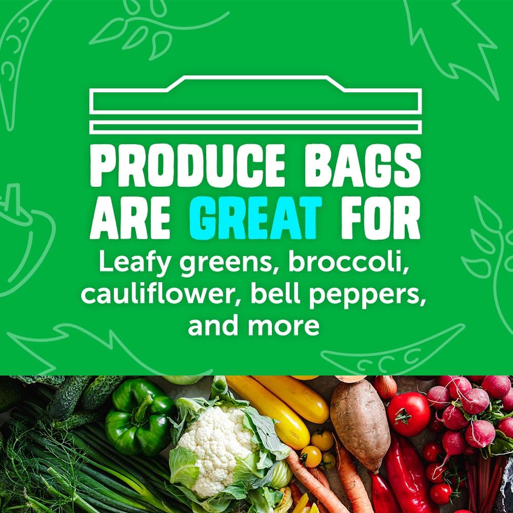 Ziploc Food Storage Produce Bags, Seal Top to Keep and Control Moisture, 50 Bags Total