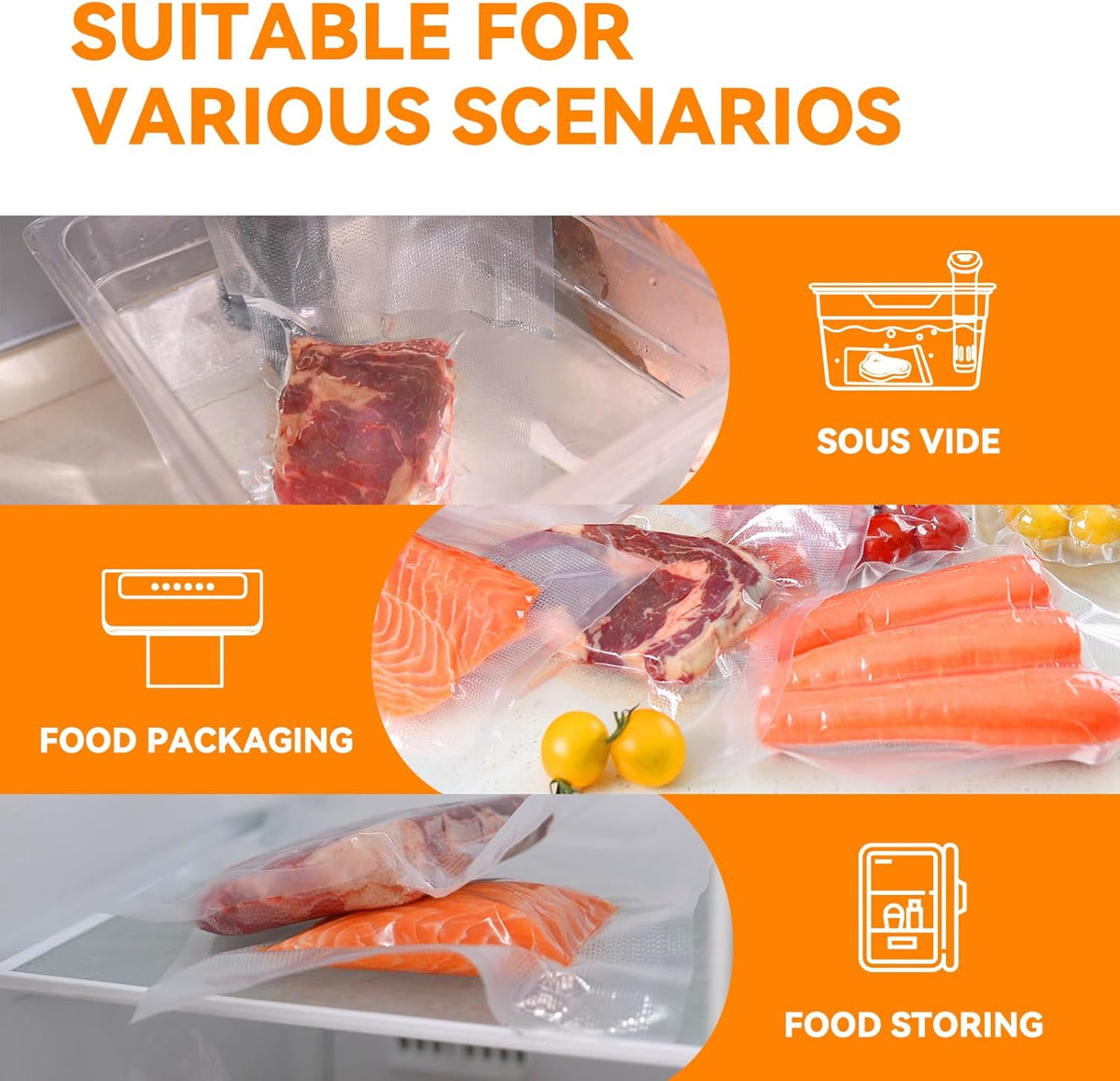 Wevac Vacuum Sealer Bags for Food 8x50 3 rolls, Food Saver Suction Channel