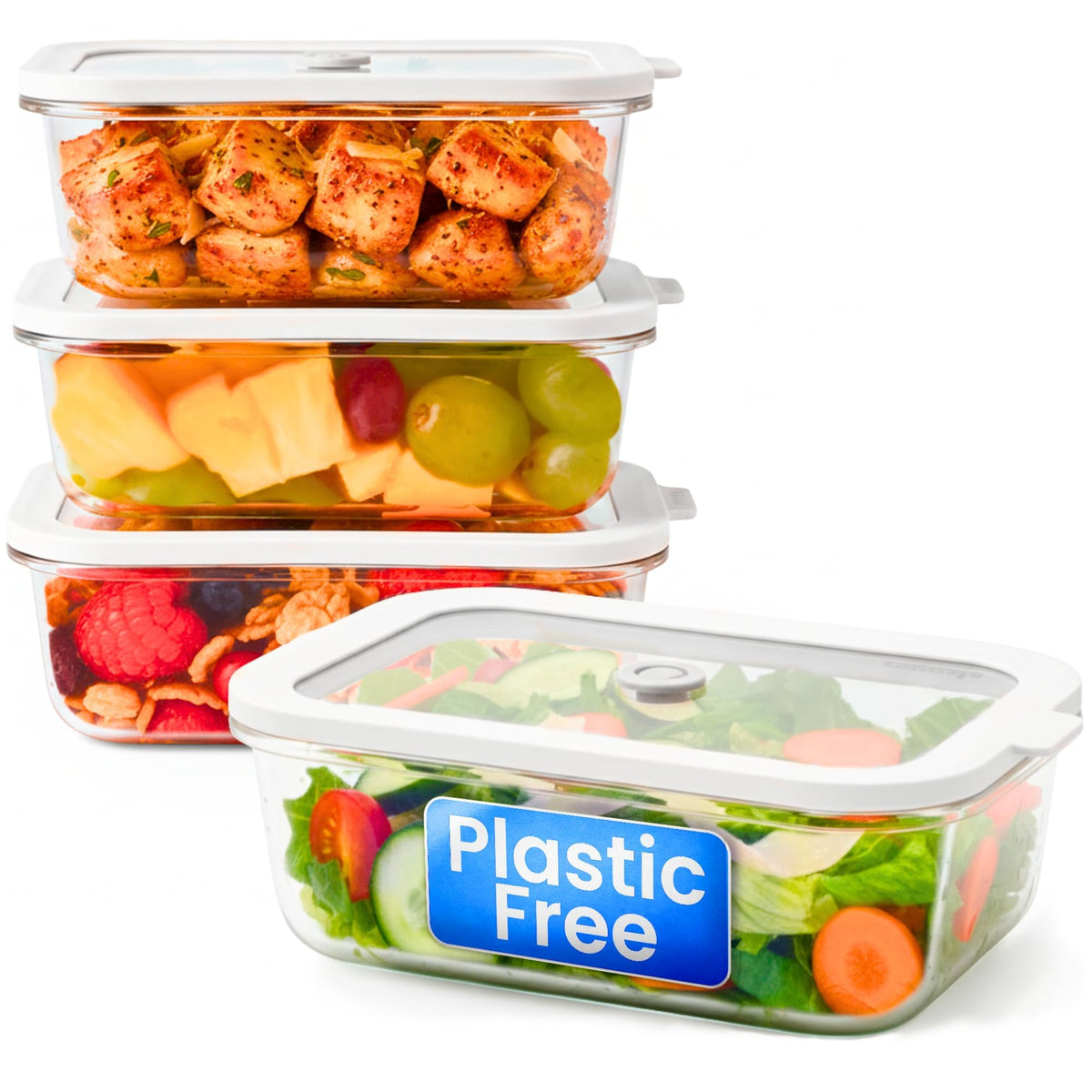 Non-Toxic Glass Food Containers with Lids, 4-Pack, 35 oz, Airtight, Beige
