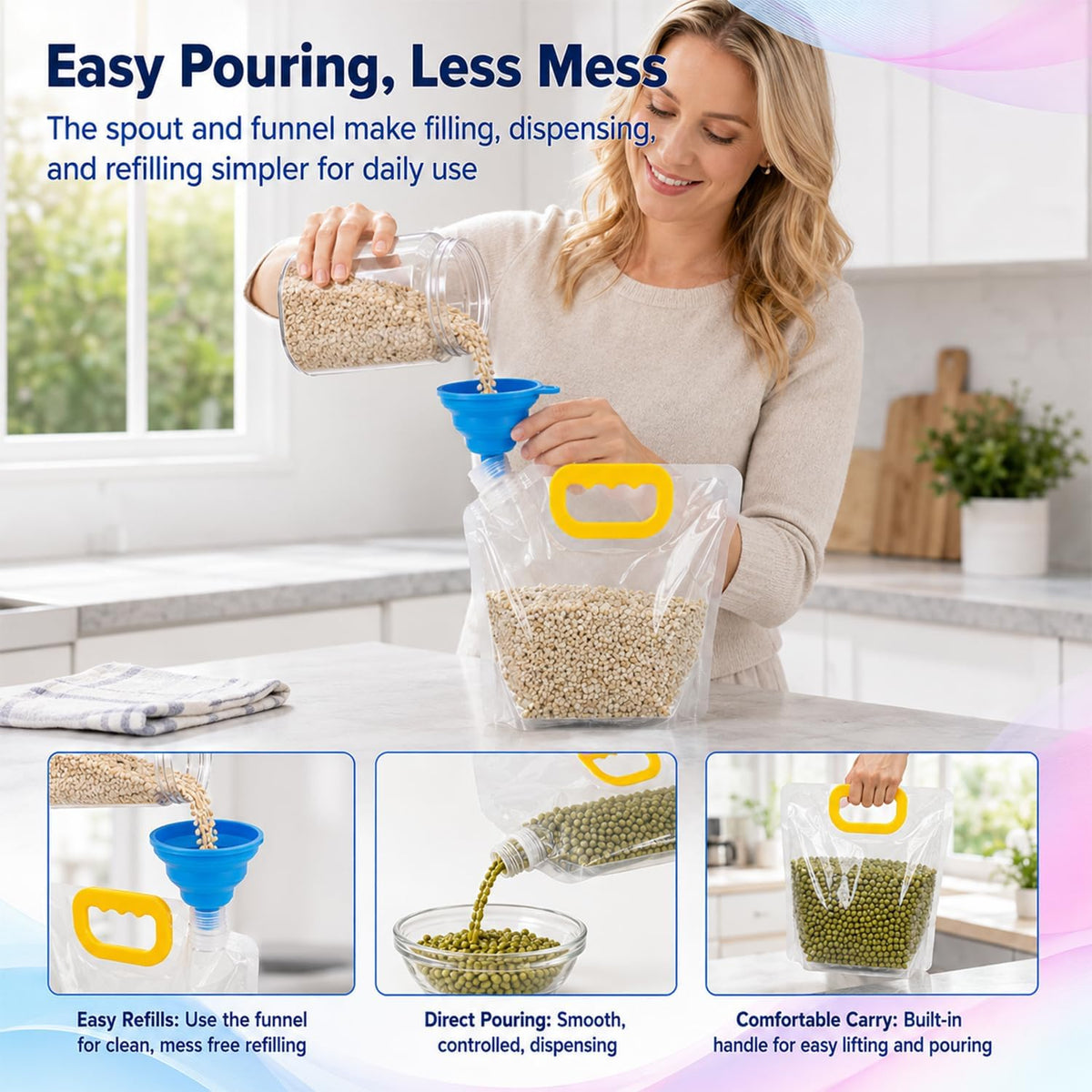 5pcs Airtight Grain Storage Bags with Handle,Food Storage Bags,Reusable Rice Food Sealed Container,Moisture-Proof Dry Goods Sealing Stand-Up Leak Proof