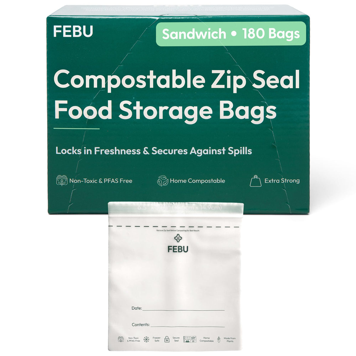 FEBU Compostable Food Storage Bags Variety Pack, 260 Count