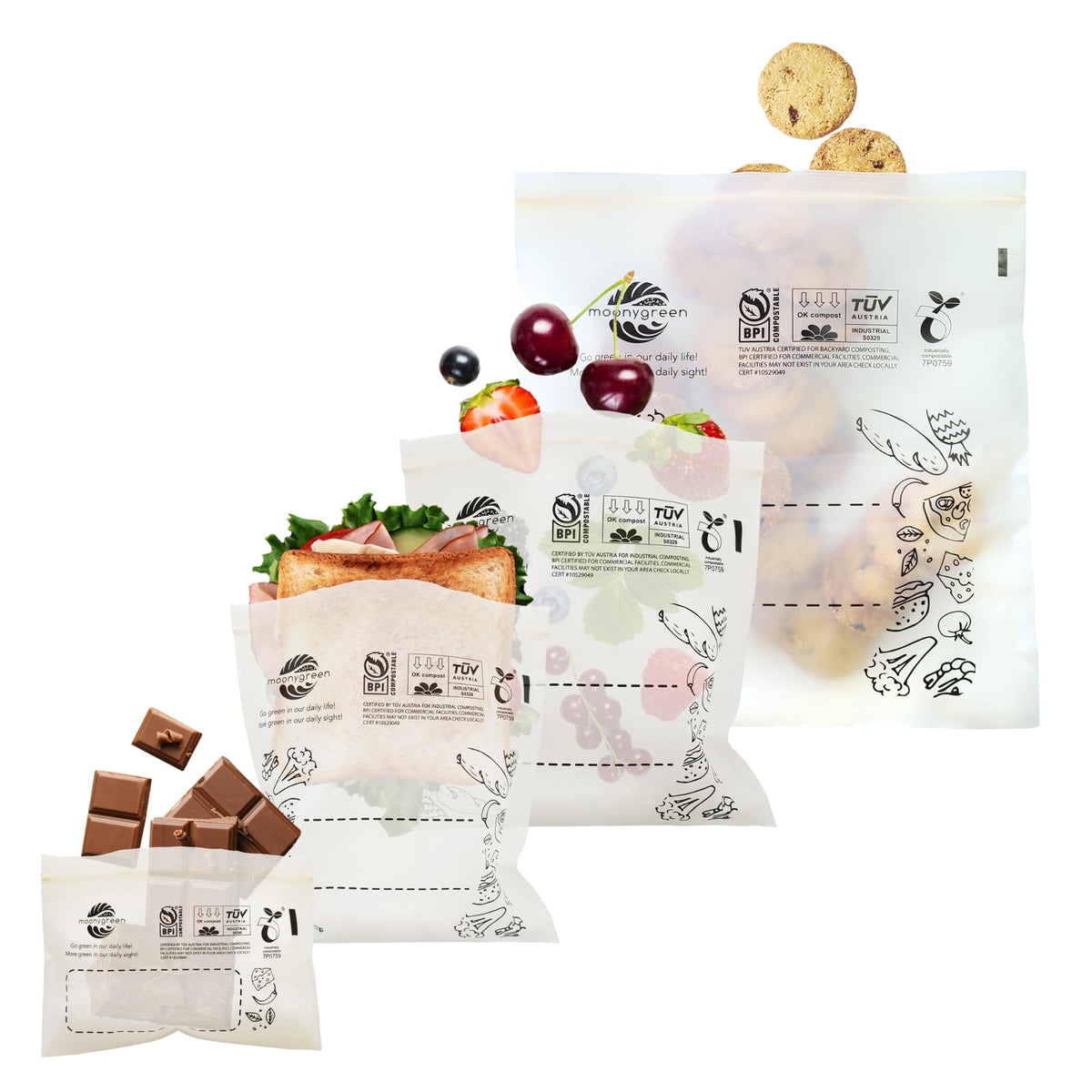 Compostable Food Storage Bags, Large Gallon Resealable Freezer Bags, 50 Count, 10.5 x 10.6 inches, PFAS & BPA FREE, Certified US BPI ASTM D6400 Europe OK Compost