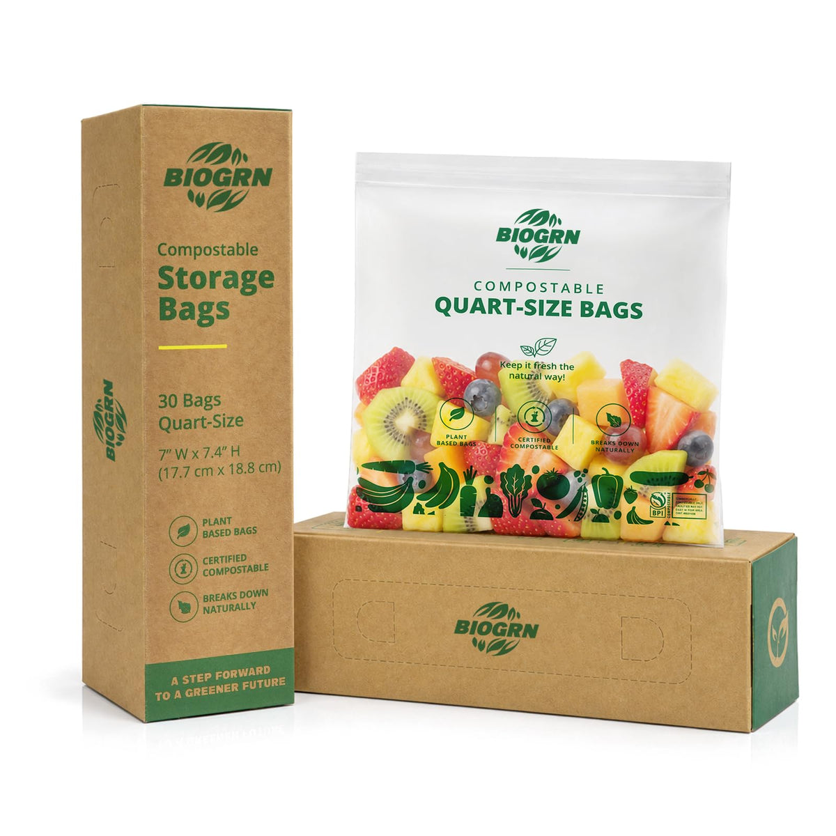 Compostable Gallon-Size Freezer Bags, 25 Count, 2.4 Mil, Extra Thick