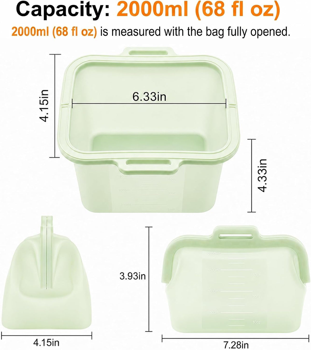3 Pack Magnetic Seal Reusable Silicone Food Storage Bags, 68 fl oz, NUZEAK