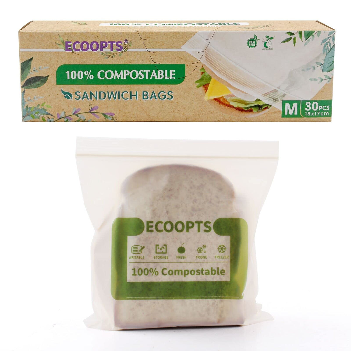 100% Compostable Large Gallon Zip Bag | ECO-Friendly Food Storage Bags | Freezer Bag | Plant-Based BPA-free | Seal well for Fruit,Food and Snack (1, Large)