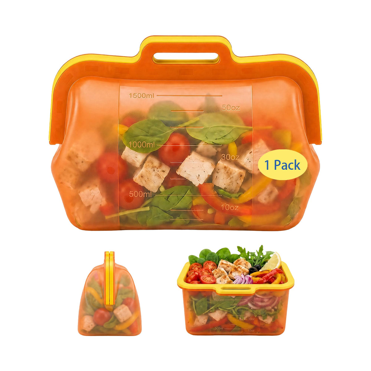 3 Pack Magnetic Seal Reusable Silicone Food Storage Bags, 68 fl oz, NUZEAK