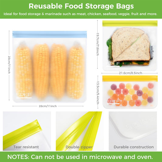 SPLF 12 Pack Dishwasher Safe Reusable Freezer Bags, Multicolor