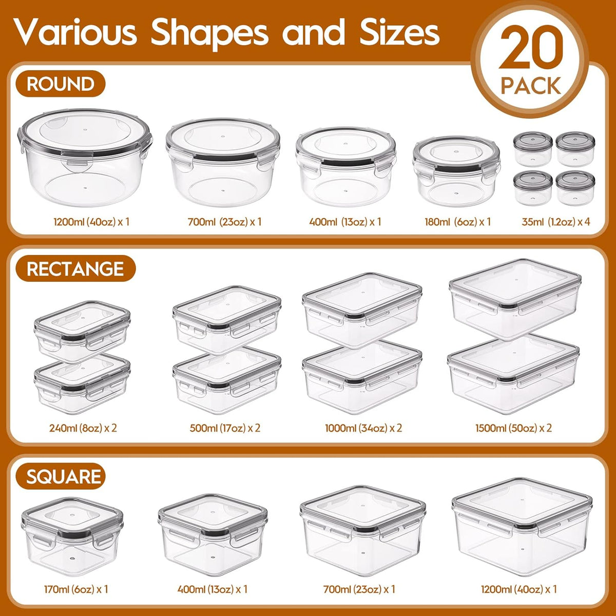 KEMETHY Large 40 Piece Food Storage Containers with Airtight Lids, BPA-free