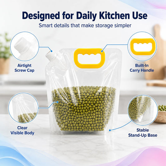 5pcs Airtight Grain Storage Bags with Handle,Food Storage Bags,Reusable Rice Food Sealed Container,Moisture-Proof Dry Goods Sealing Stand-Up Leak Proof