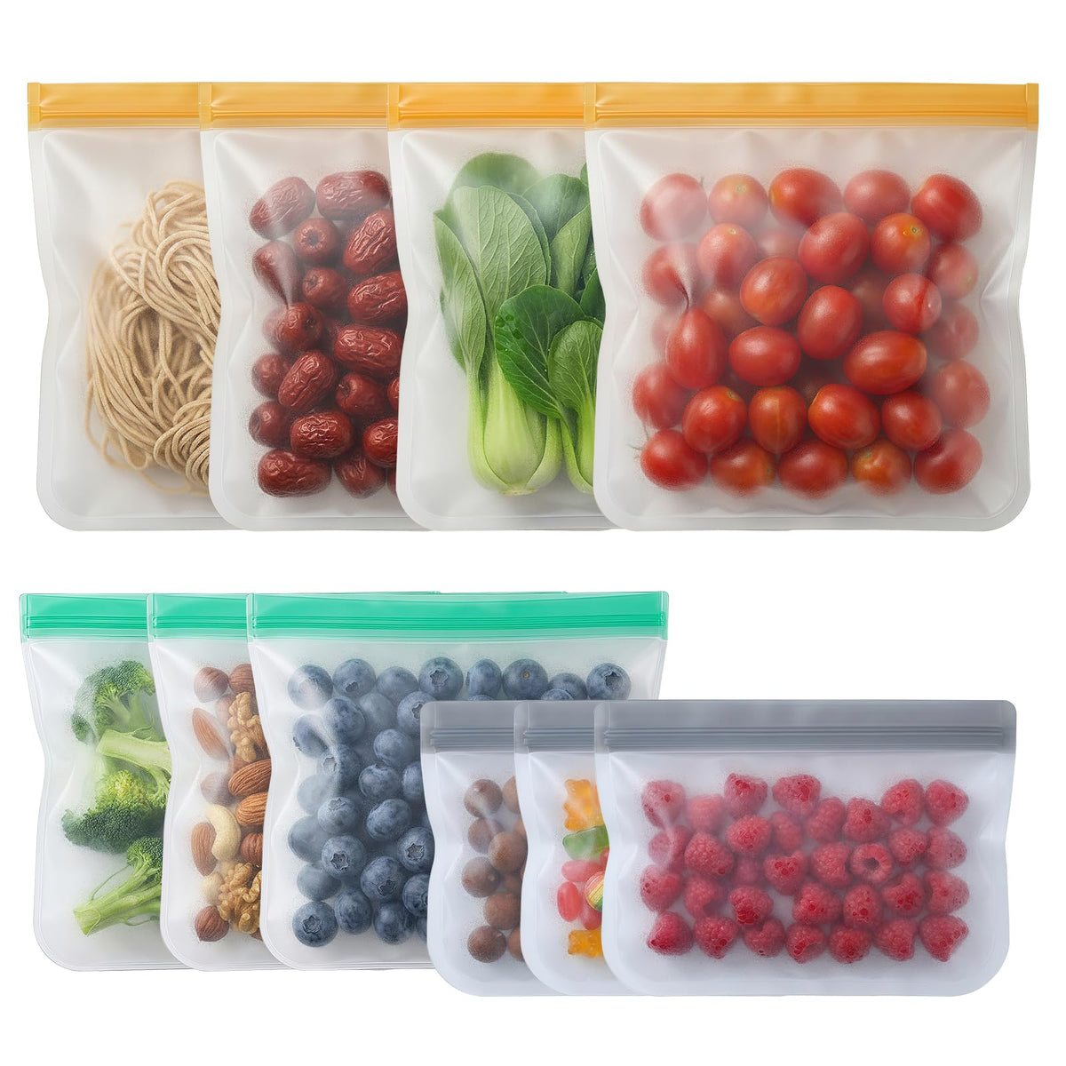 10 Pack Reusable Freezer Bags, Leakproof Reusable Silicone Food Storage Bags BPA Free Contaizers, Snack Sandwich Gallon Bags for Meal Prep, Marinate Meat, Salad Fruit, Veggies, Lunch, Travel, Kitchen