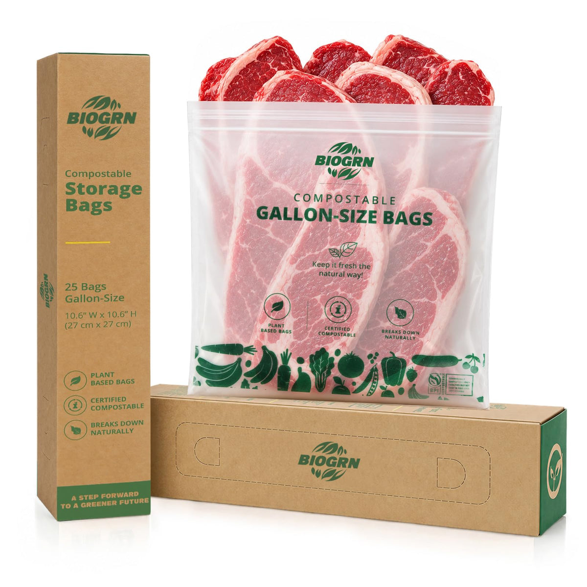 Compostable Gallon-Size Freezer Bags, 25 Count, 2.4 Mil, Extra Thick