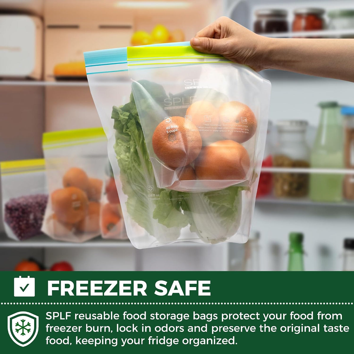 SPLF 32 Pack Reusable Food Storage Bags Dishwasher Microwave Safe