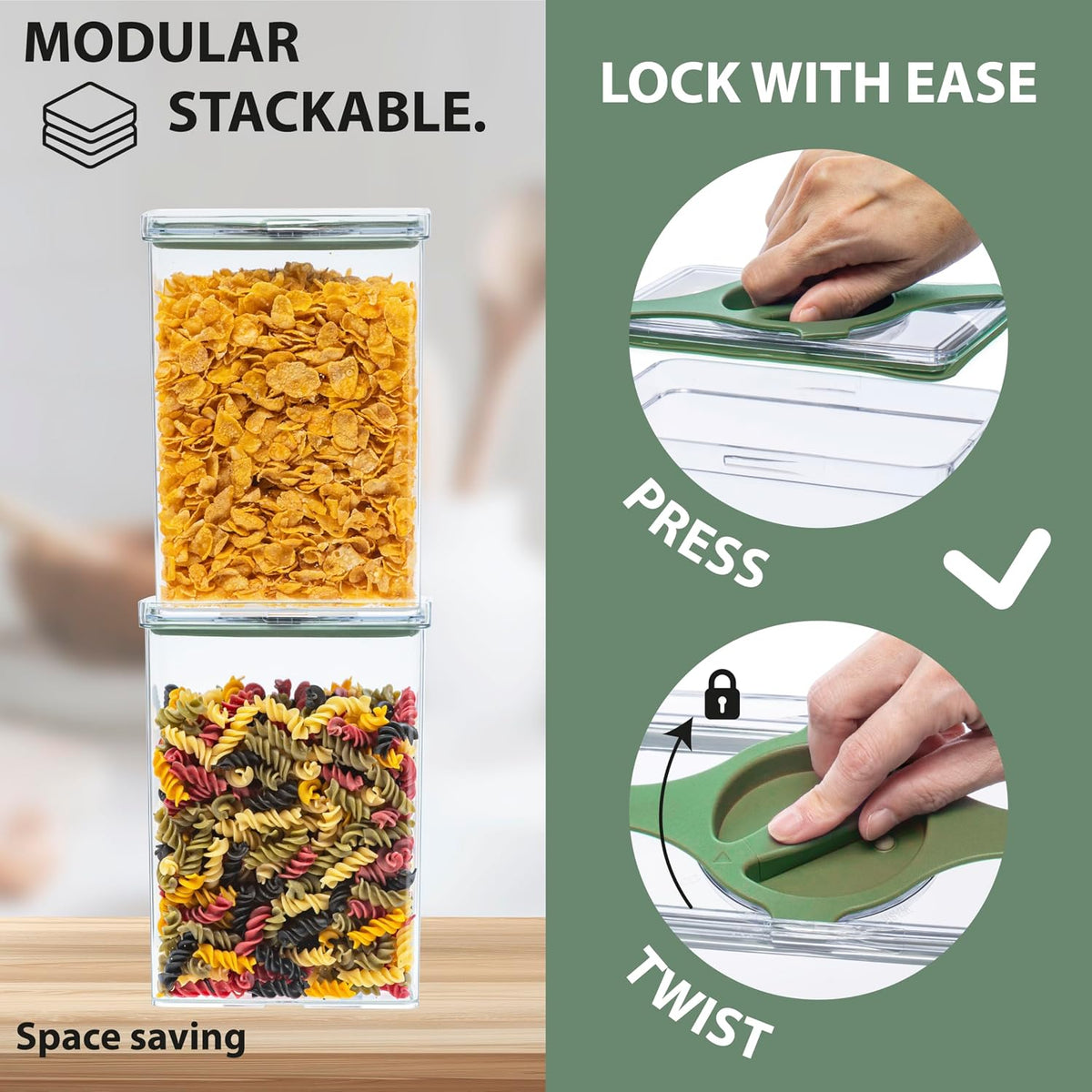 Airtight Pantry Storage Container 5 PC Set Twist-Lock Lid, Sand