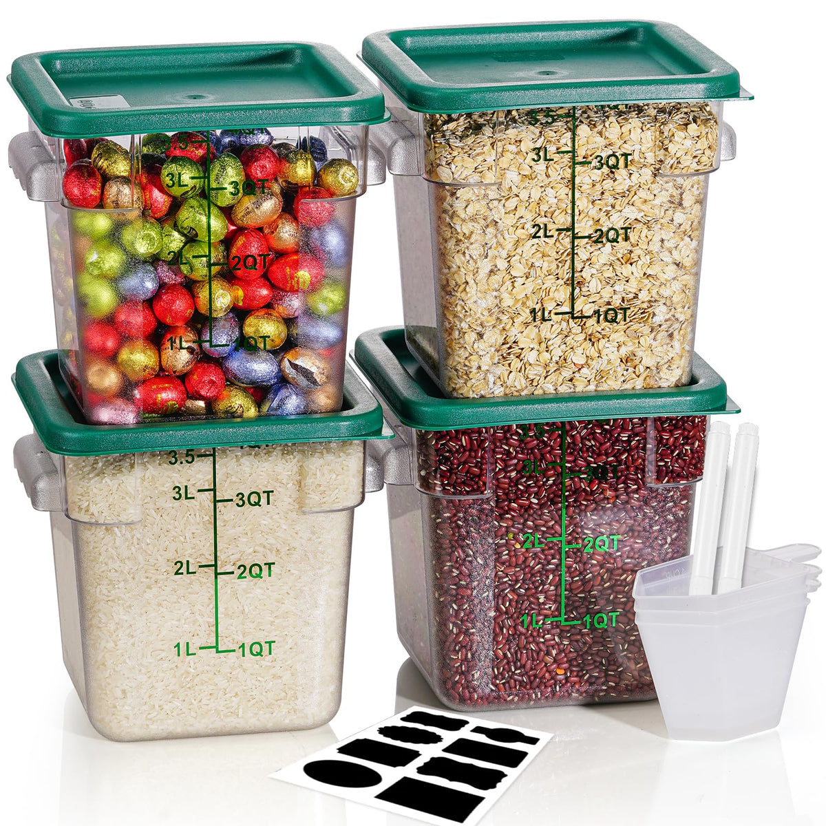 4QT 4PCS NSF Commercial Clear Food Storage Containers with Lids(RED)