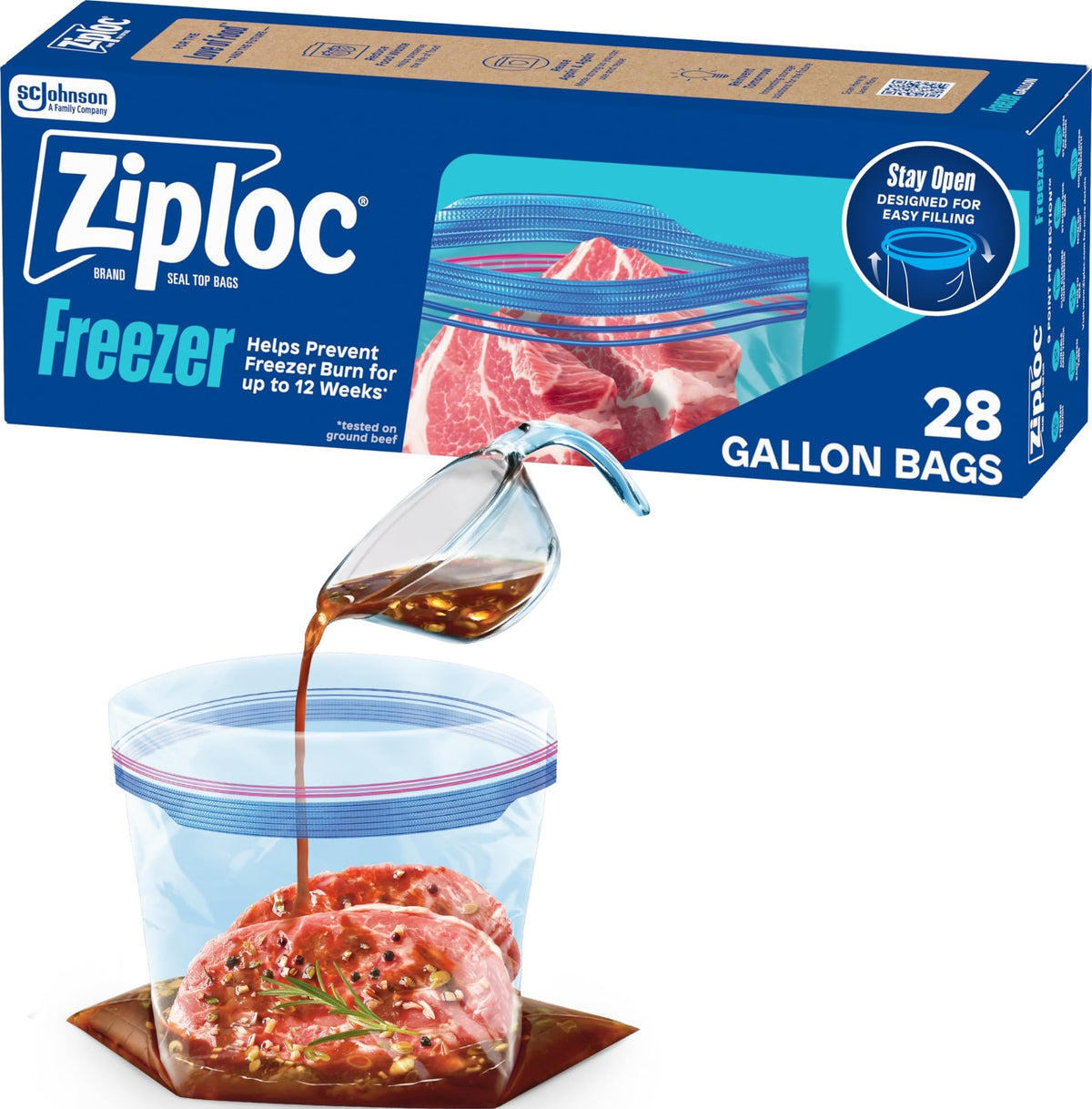 Ziploc Gallon Freezer Bags, Food Storage, Stand-Up Bottom, 66 Count