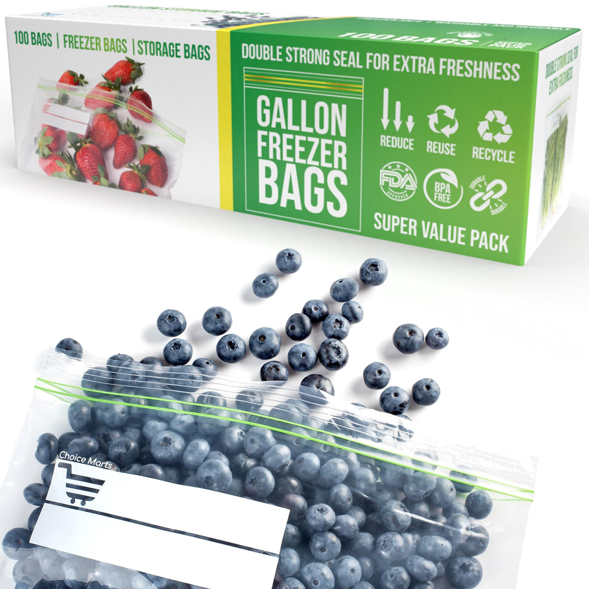 Baggies Variety Size Pack - 200 pcs, Leak Proof Freezer Bags