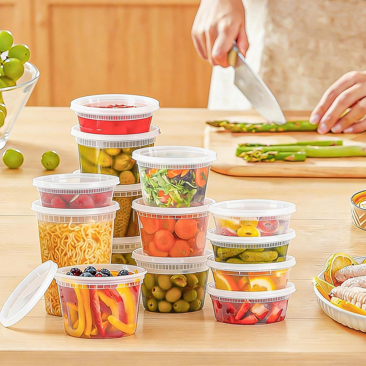 BYSNOW 60 Sets Deli Containers with Lids - 32/16/8 oz, 20 of Each Size