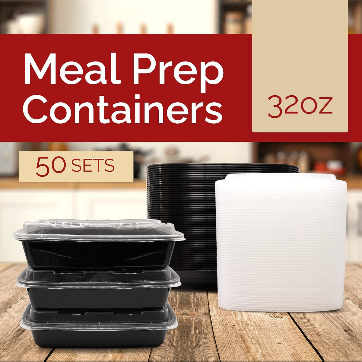 Reli. Meal Prep Containers (50 Pack, 32 oz) Food Containers with Lids