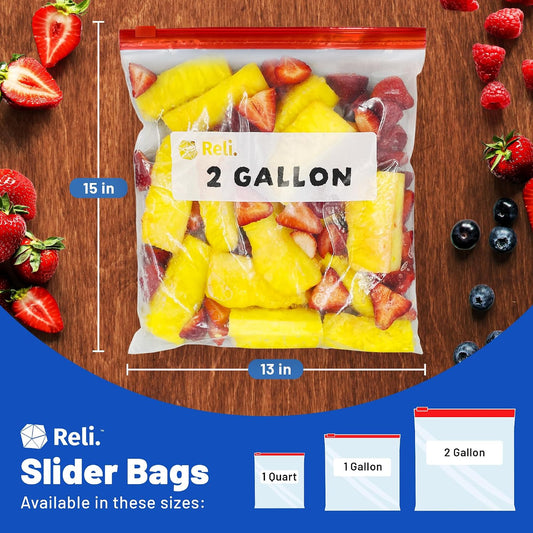 Reli. 2 Gallon Food Storage Bags (50pk) | Resealable Storage With Sliders