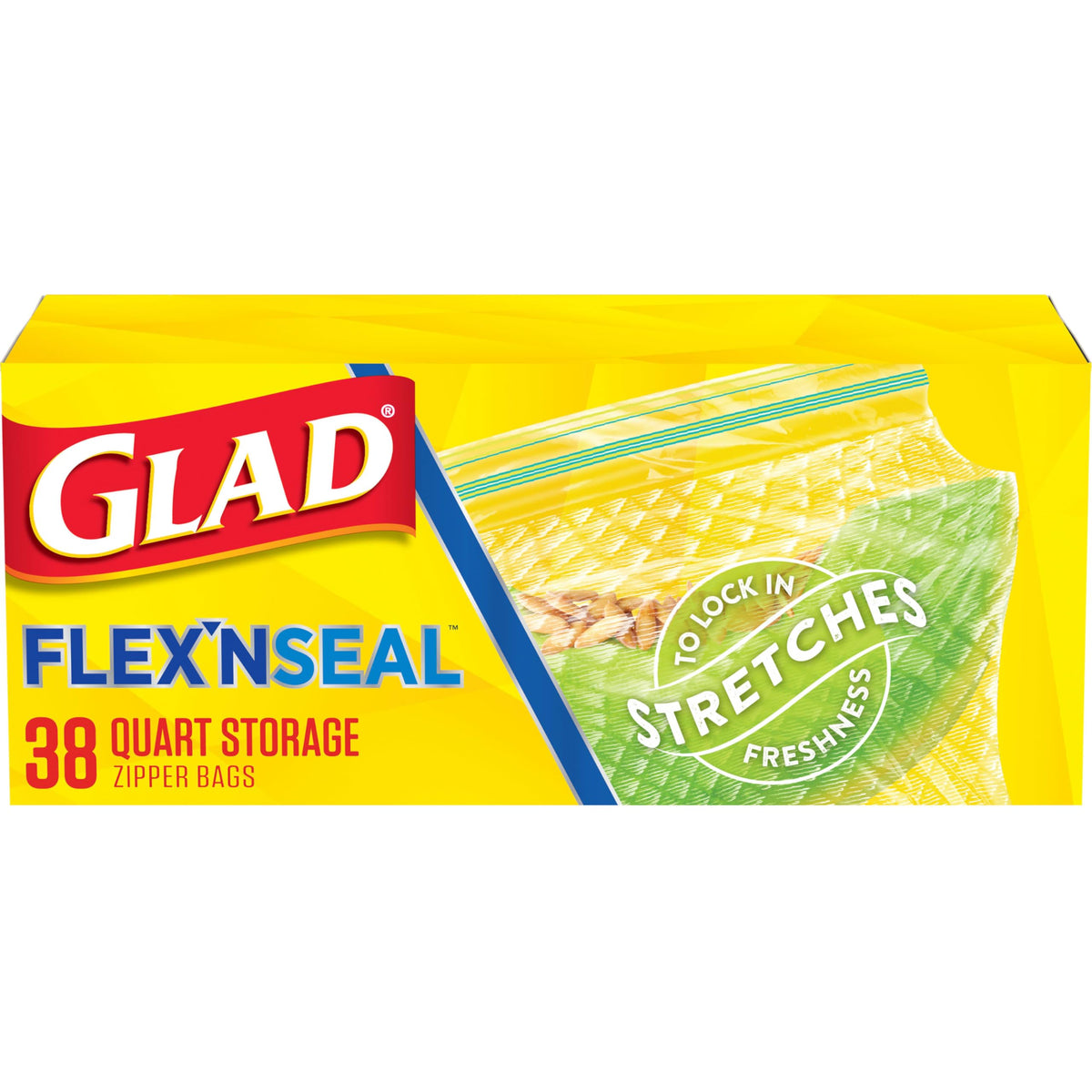 Glad Flex'N Seal Food Storage Plastic Bags, Quart, 38 count, Pack of 4 (Package May Vary)