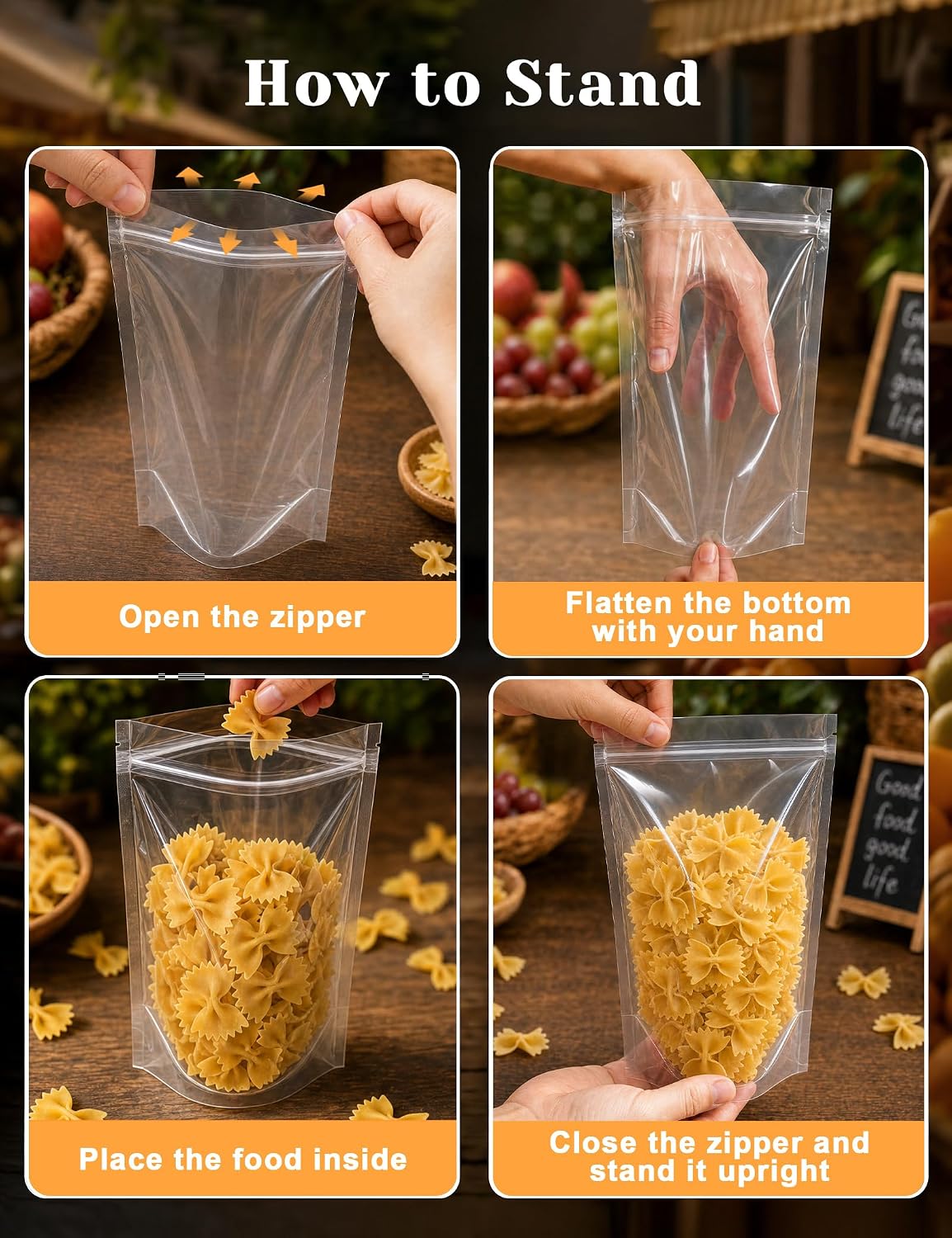 FireKylin 100Pcs Resealable Stand Up Bags, Clear 3.9"x5.9" Food Pouches
