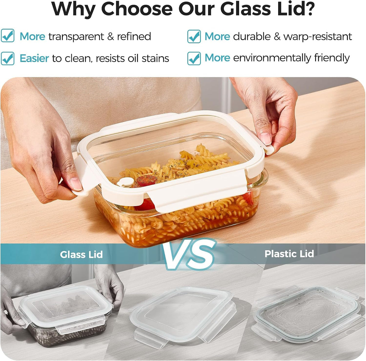 Vtopmart 5 Pack Glass Food Storage Containers with Glass Lids & Air Vent