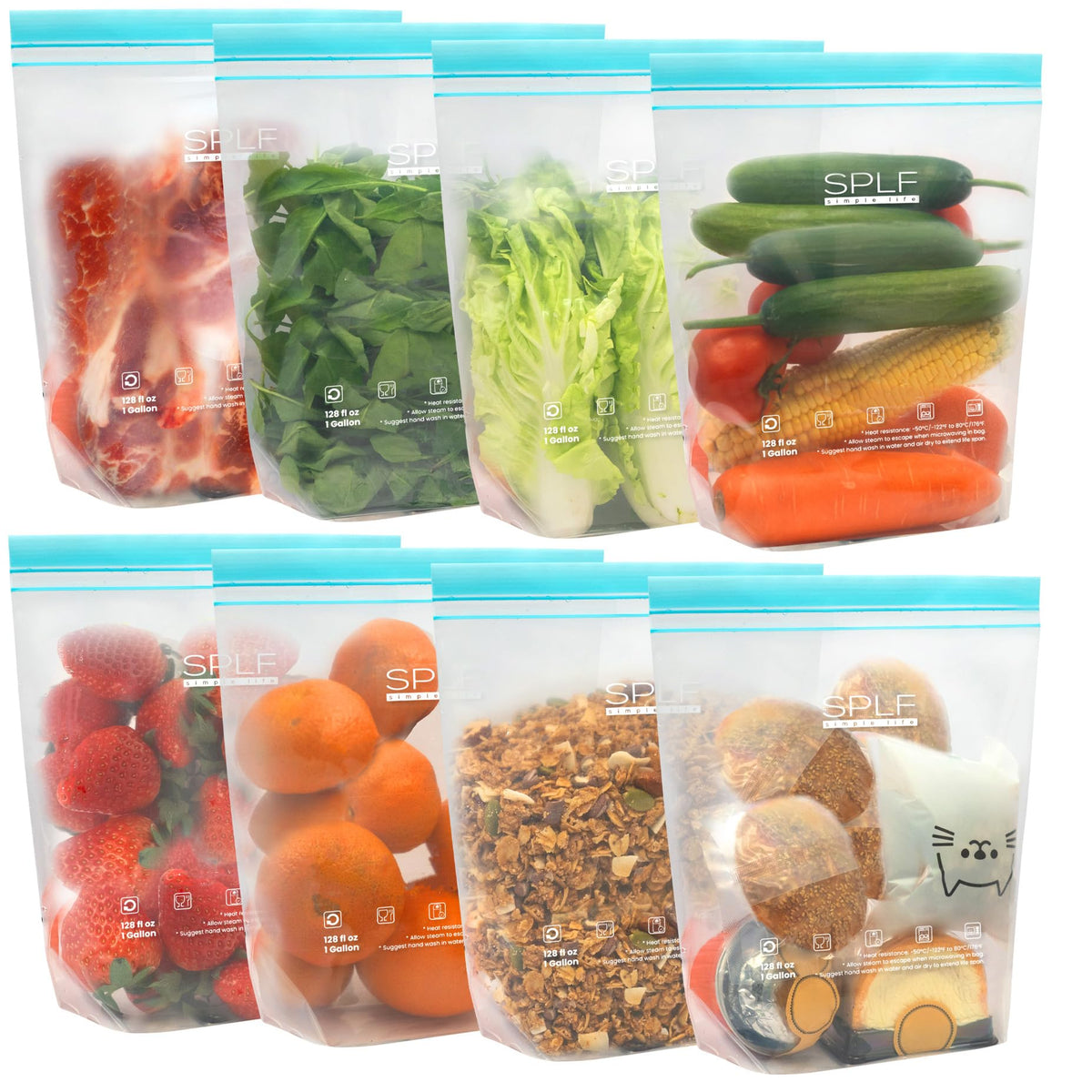 SPLF 24 Pack Reusable Food Storage Bags Dishwasher Microwave Safe