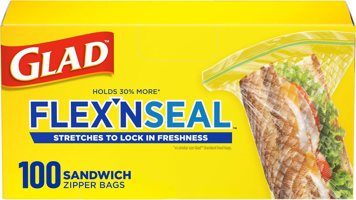 Glad Flex'N Seal Food Storage Plastic Bags, Quart, 38 count, Pack of 4 (Package May Vary)