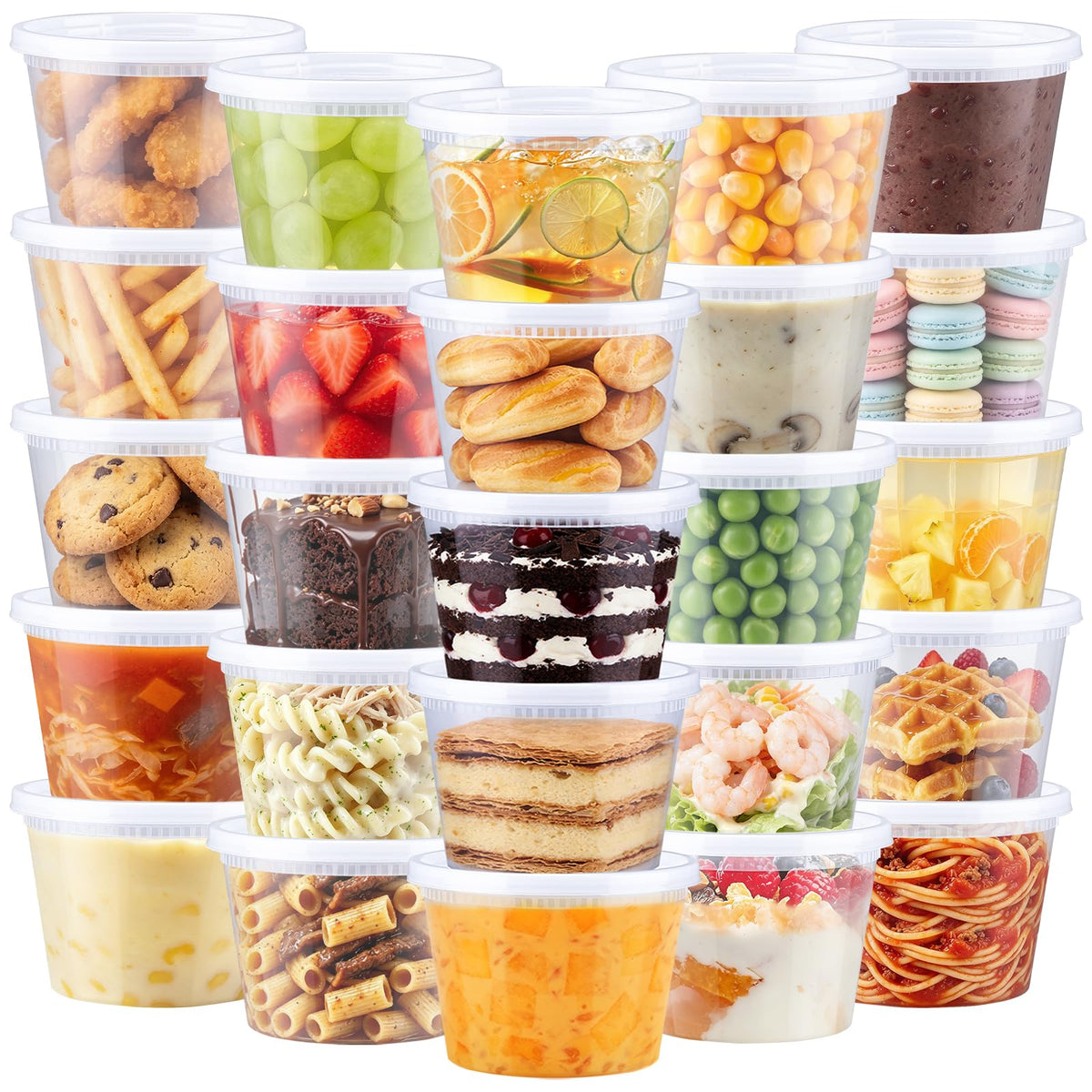 BYSNOW 60 Sets Deli Containers with Lids - 32/16/8 oz, 20 of Each Size