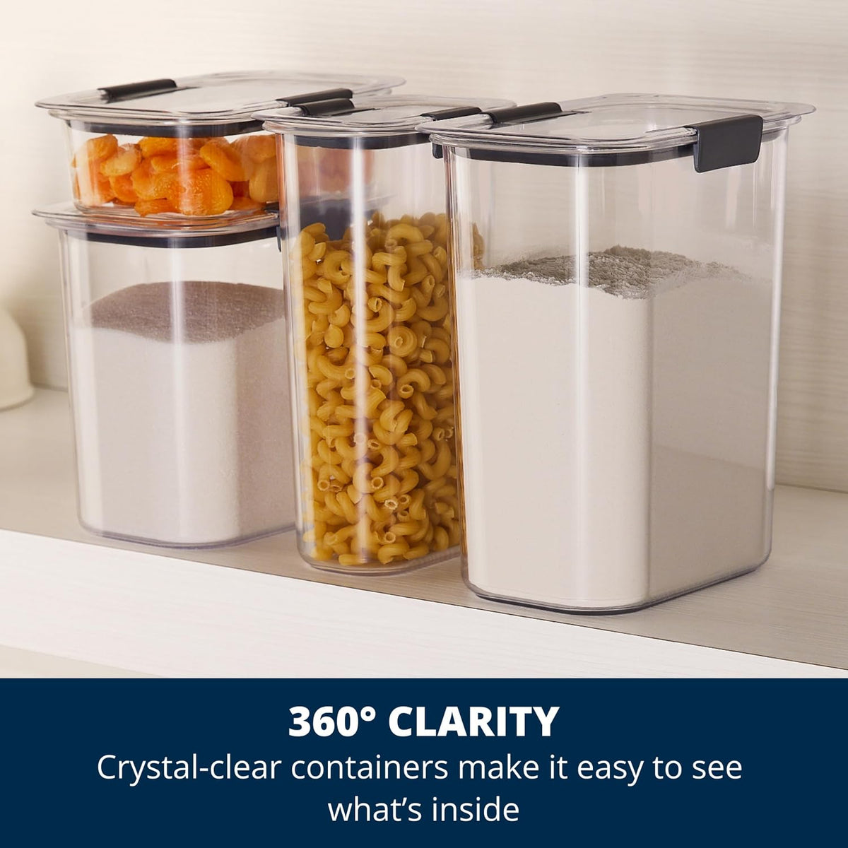 Rubbermaid Brilliance 12-Cup Airtight Food Storage Container, Perfect for Pantry Staples, Clear/Grey