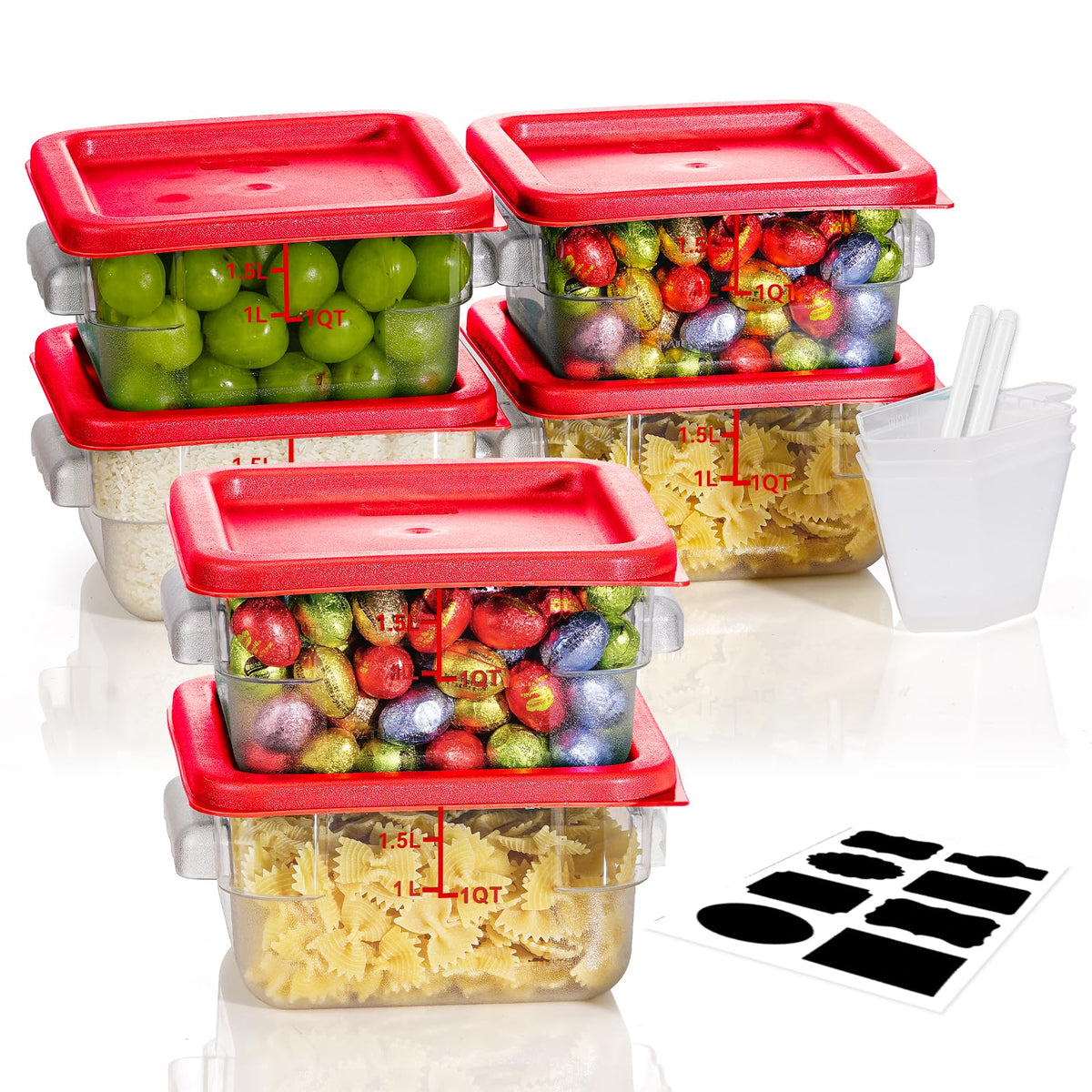 4QT 4PCS NSF Commercial Clear Food Storage Containers with Lids(RED)