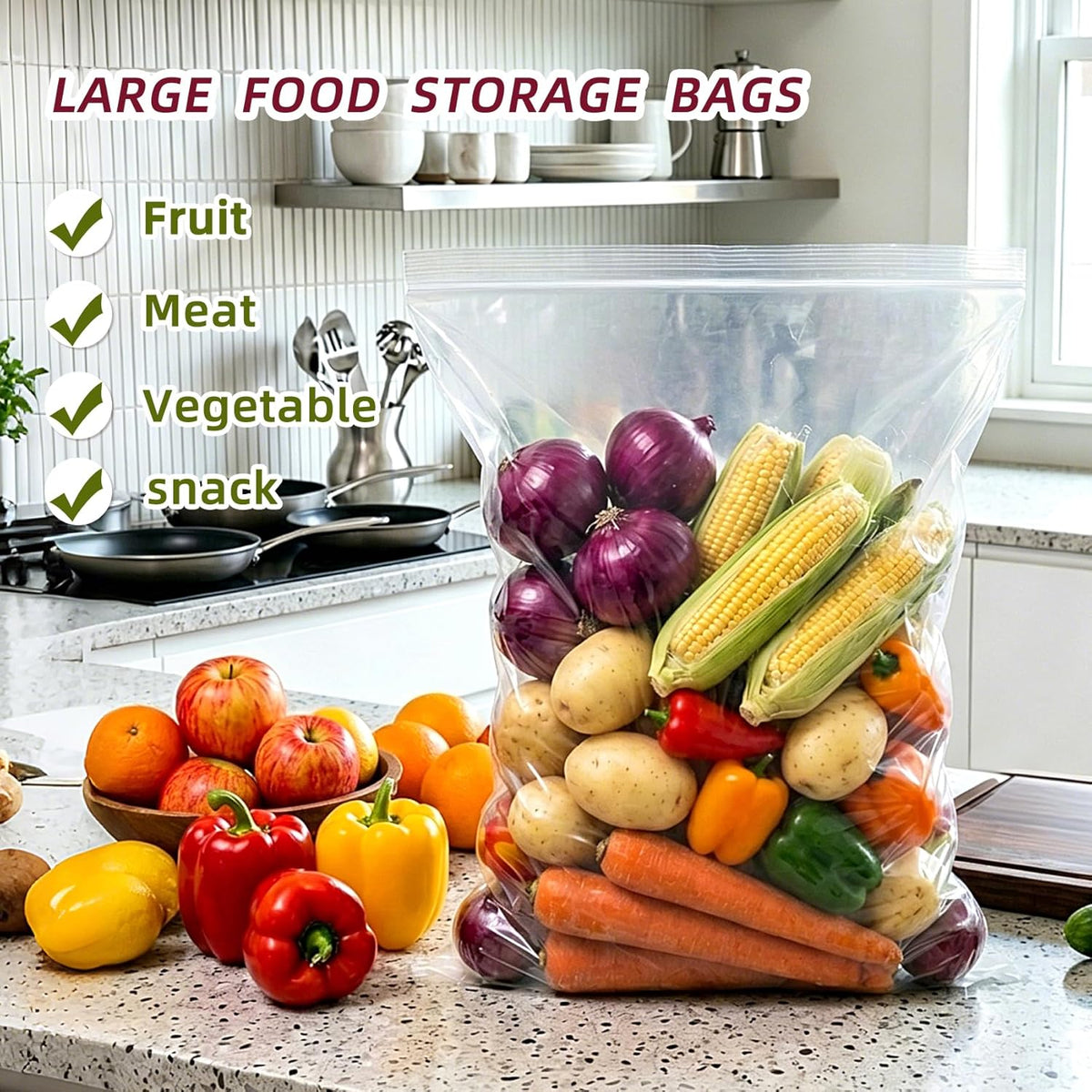Yotelab Large 5 Gallon Plastic Zipper Storage Bags, 18x24 Inch, 12Pcs