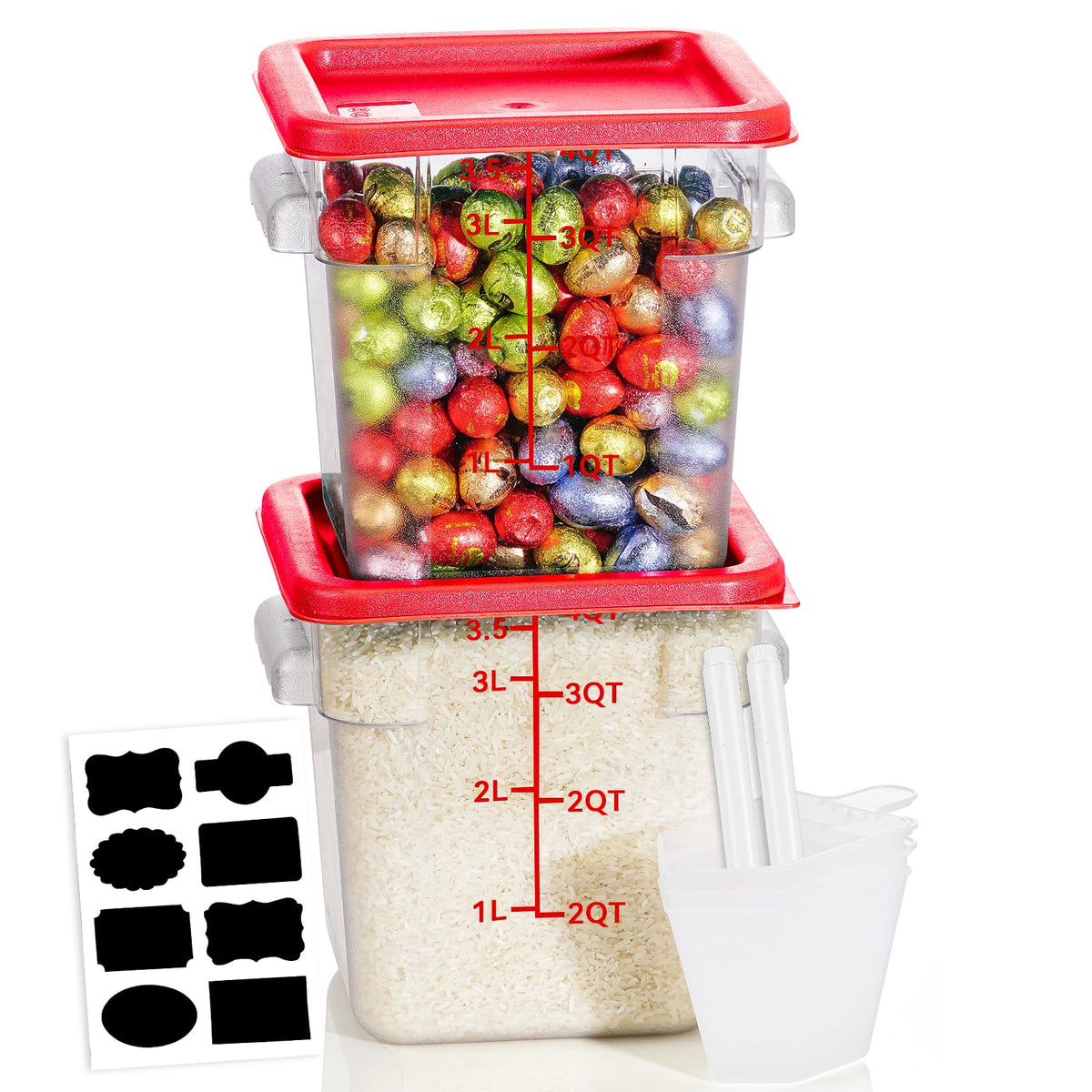 4QT 4PCS NSF Commercial Clear Food Storage Containers with Lids(RED)