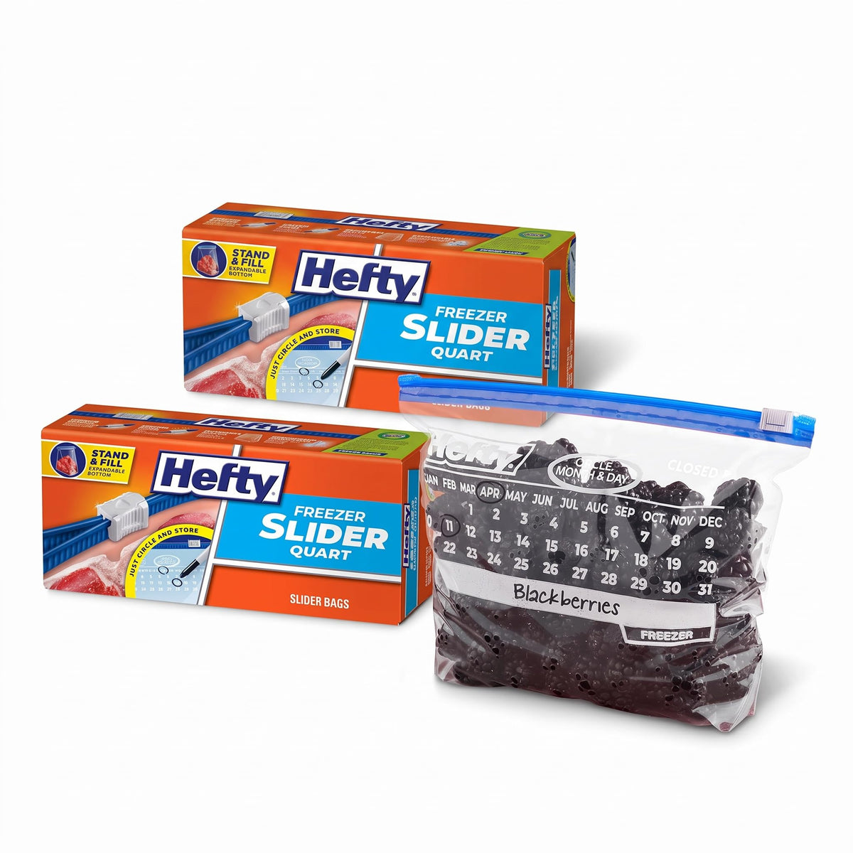 Hefty Calendar Slider Freezer Bags, Quart Size, 140ct