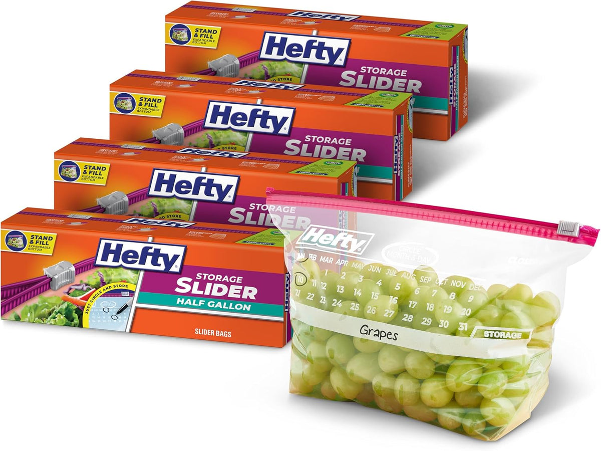 Hefty Calendar Slider Storage Bags, Half Gallon Size, 4pk, 32ct (128 Total)