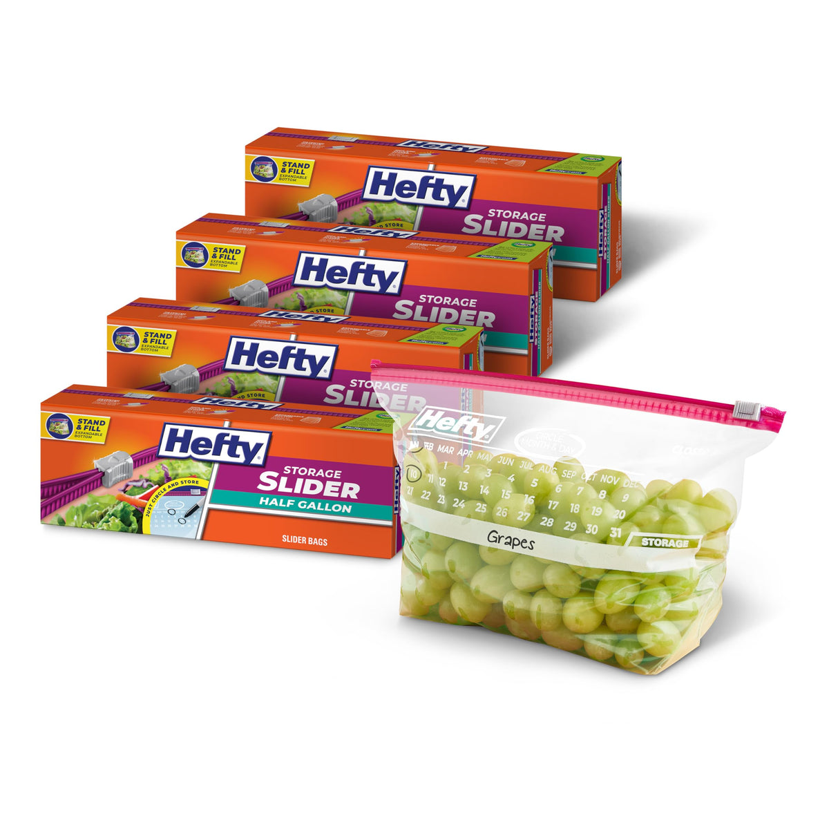 Hefty Calendar Slider Storage Bags, Half Gallon Size, 4pk, 32ct (128 Total)