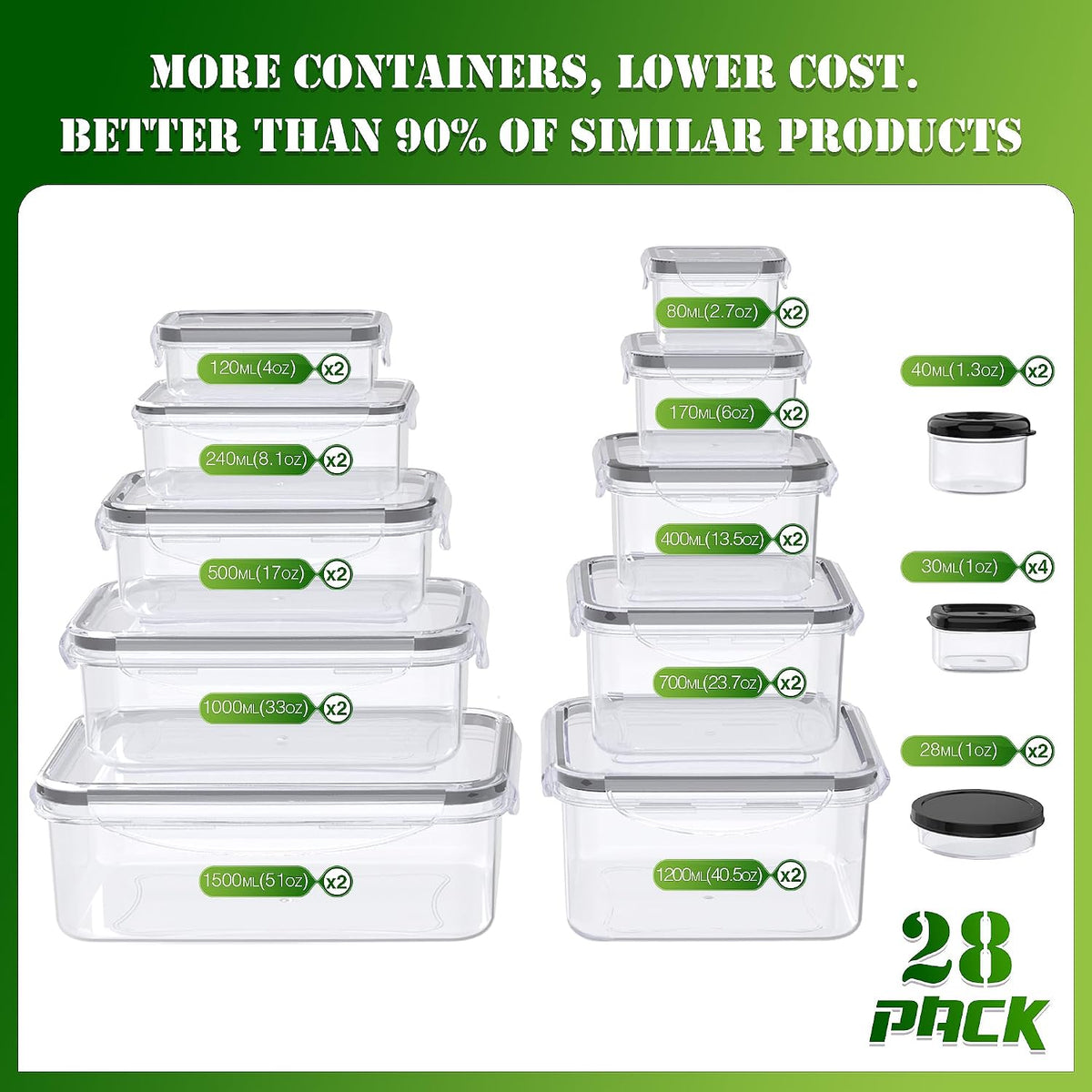 56 PCS Food Storage Containers with Lids Airtight (28 Boxes - 28 Lids)