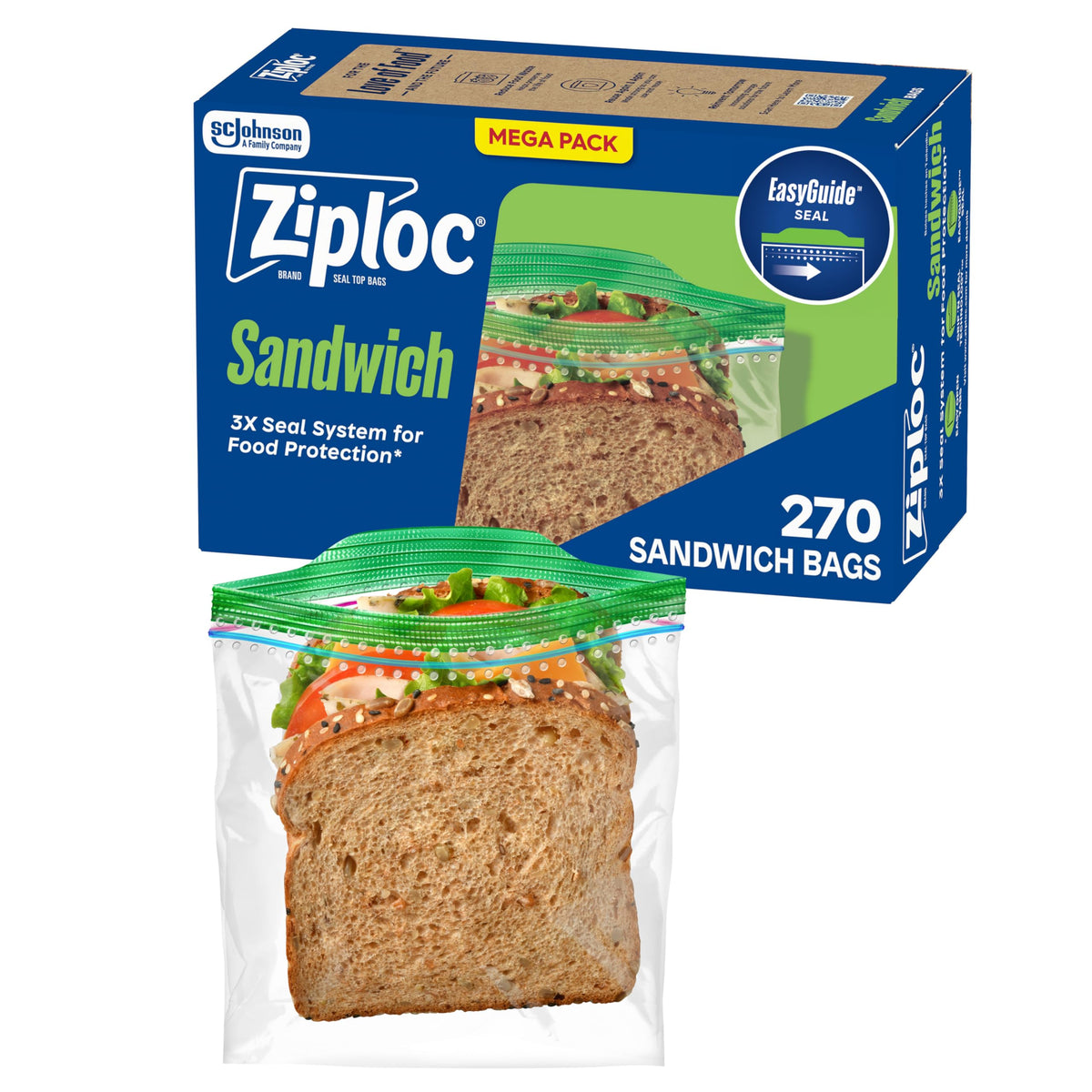 Ziploc Sandwich & Snack Bags, Food Storage, Easy Open & Close, 105 Count