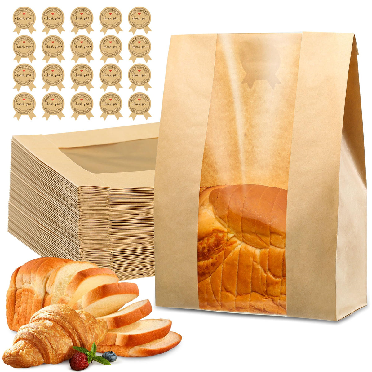 50 Pcs Bread Bags for Homemade Bread 50% Thicker With Window Sourdough Bags