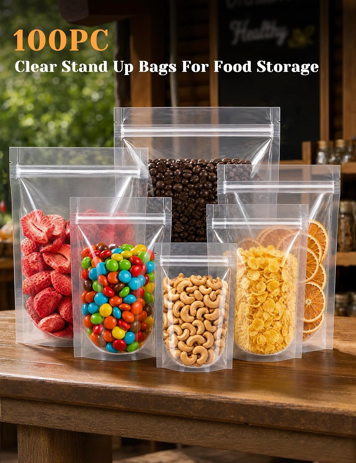 FireKylin 100Pcs Resealable Stand Up Bags, Clear 3.9"x5.9" Food Pouches